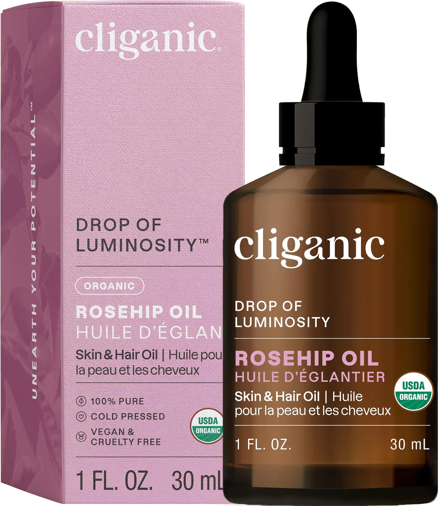 Cliganic Organic Rosehip Seed Oil for Face 100% Pure | Cold Pressed-